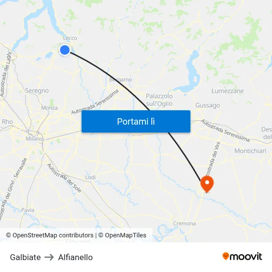 Galbiate to Alfianello map