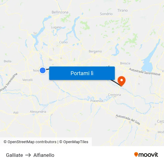 Galliate to Alfianello map