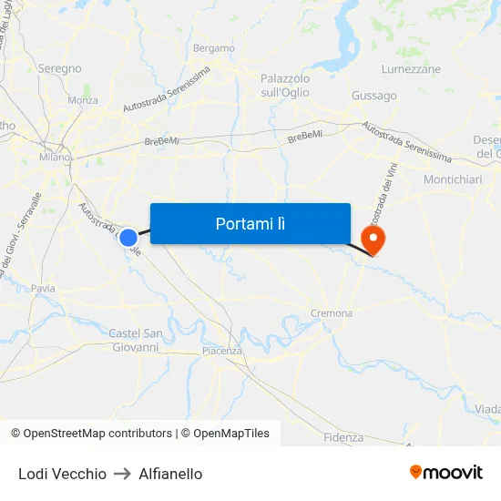 Lodi Vecchio to Alfianello map