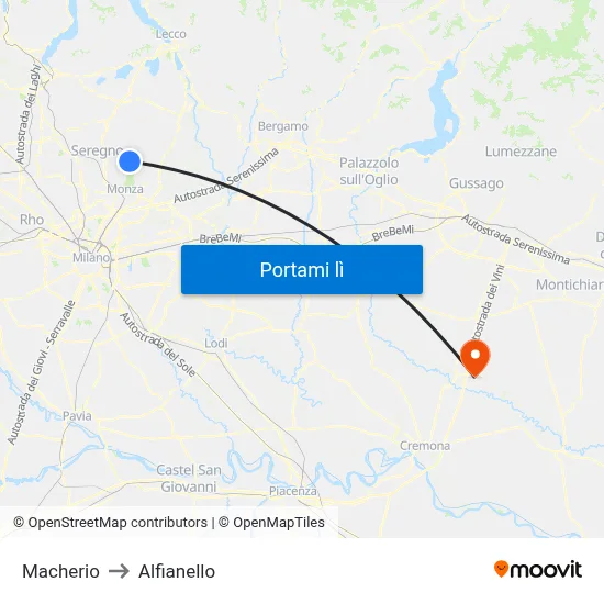 Macherio to Alfianello map