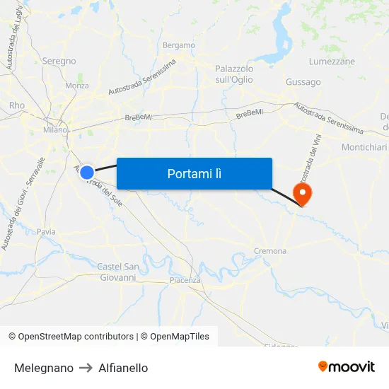 Melegnano to Alfianello map