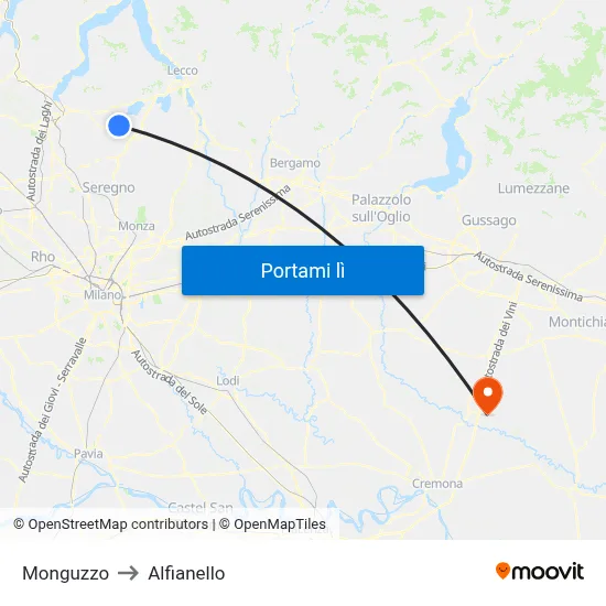 Monguzzo to Alfianello map