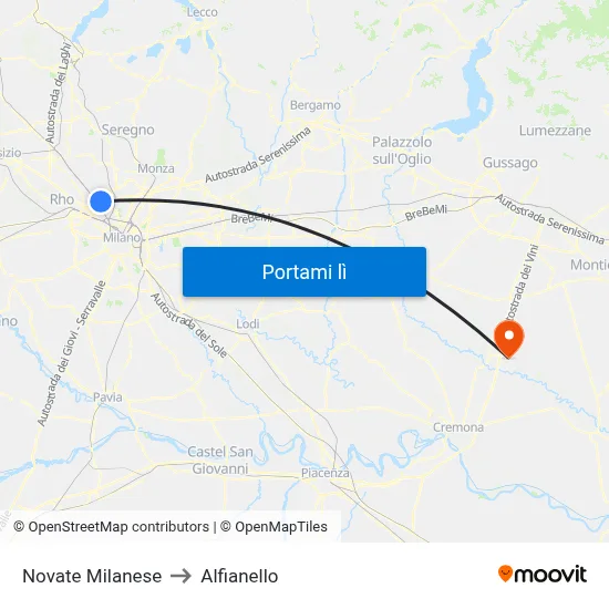 Novate Milanese to Alfianello map