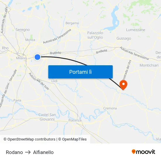 Rodano to Alfianello map