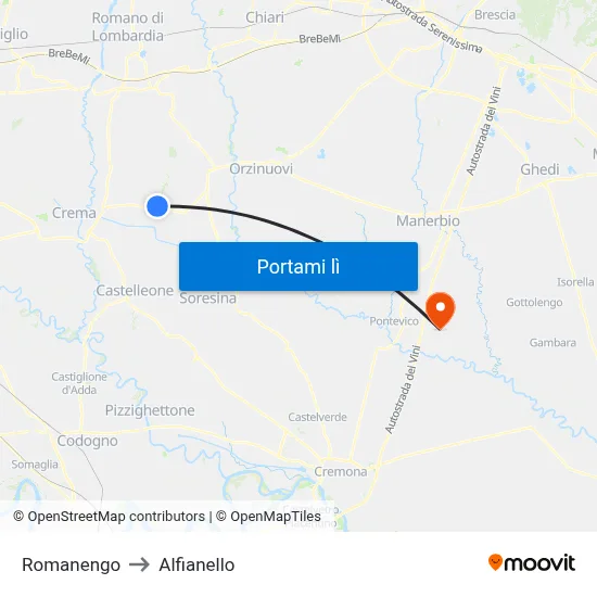 Romanengo to Alfianello map