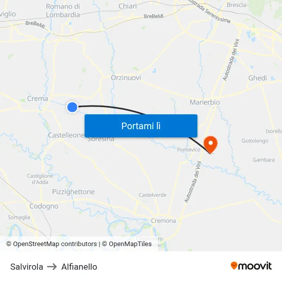 Salvirola to Alfianello map
