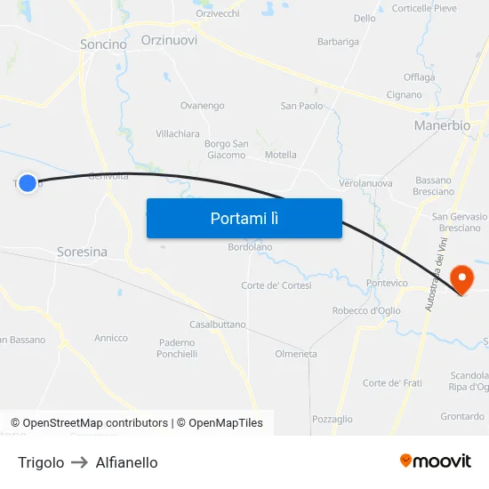 Trigolo to Alfianello map