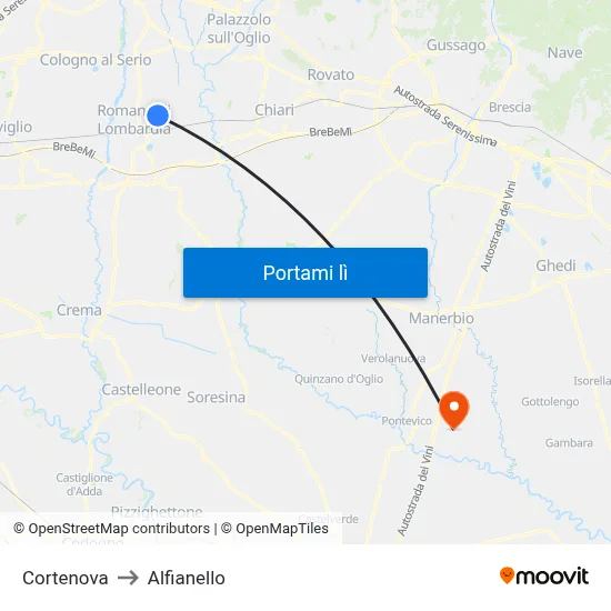 Cortenova to Alfianello map