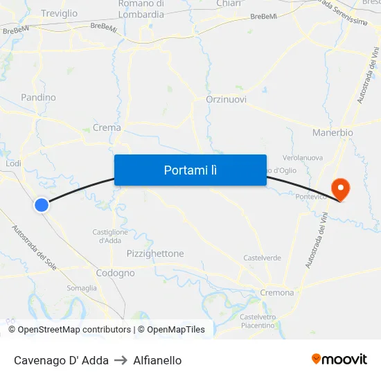 Cavenago D' Adda to Alfianello map