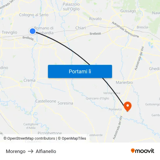 Morengo to Alfianello map