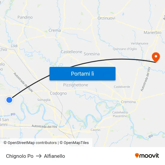 Chignolo Po to Alfianello map