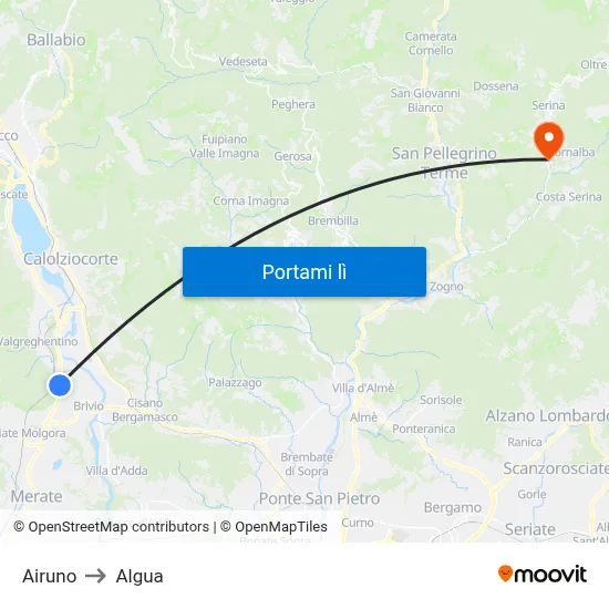 Airuno to Algua map