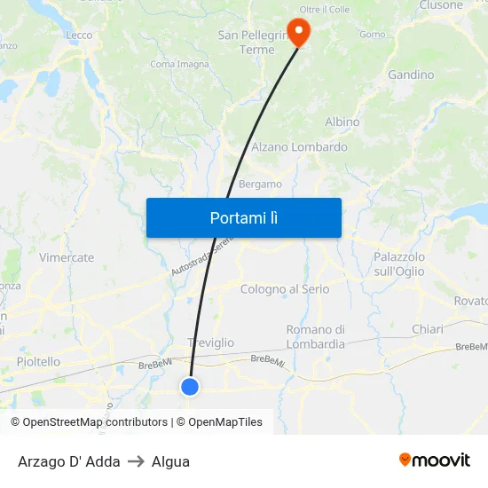 Arzago D' Adda to Algua map