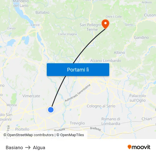 Basiano to Algua map