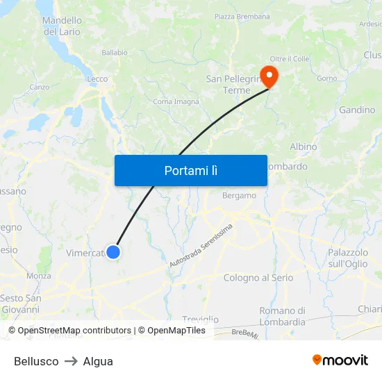 Bellusco to Algua map