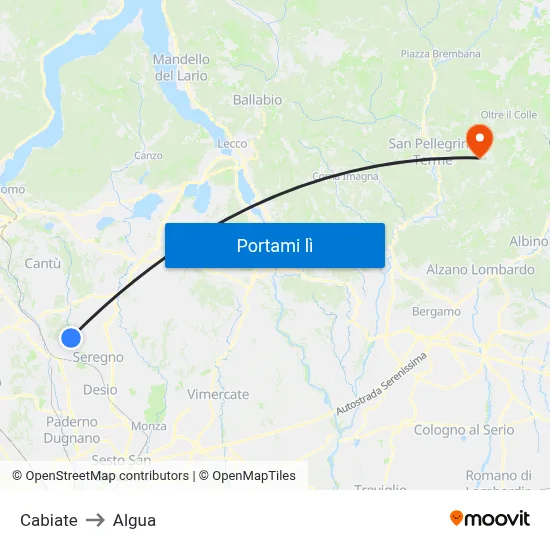 Cabiate to Algua map