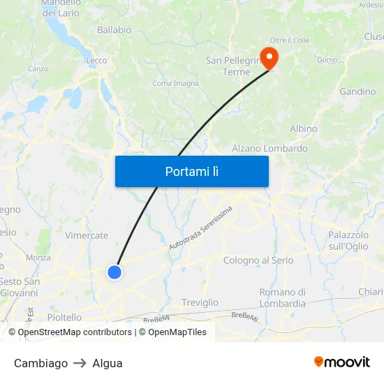 Cambiago to Algua map
