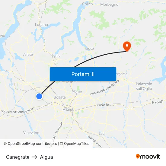 Canegrate to Algua map