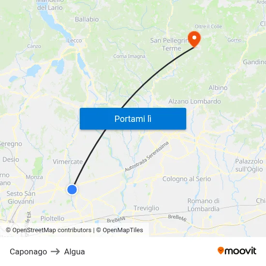 Caponago to Algua map