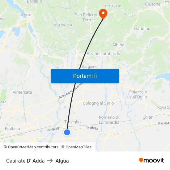 Casirate D' Adda to Algua map