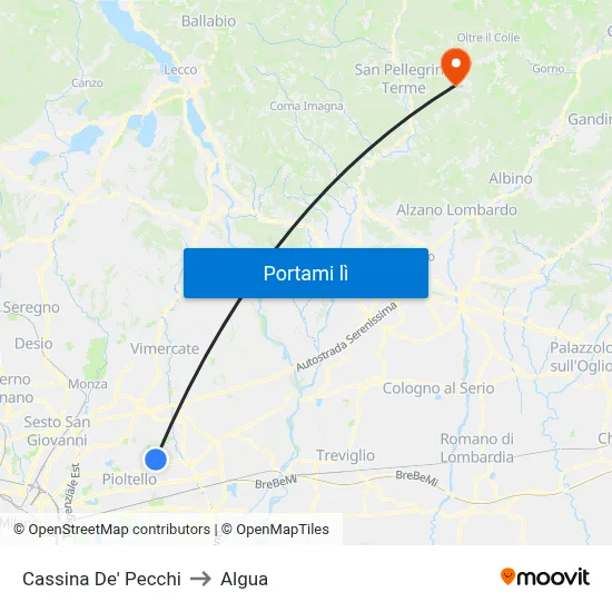 Cassina De' Pecchi to Algua map