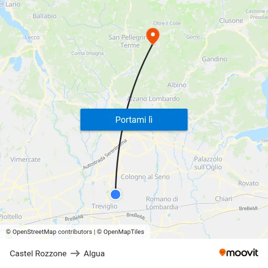 Castel Rozzone to Algua map