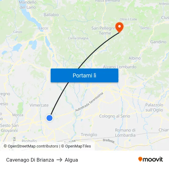 Cavenago Di Brianza to Algua map