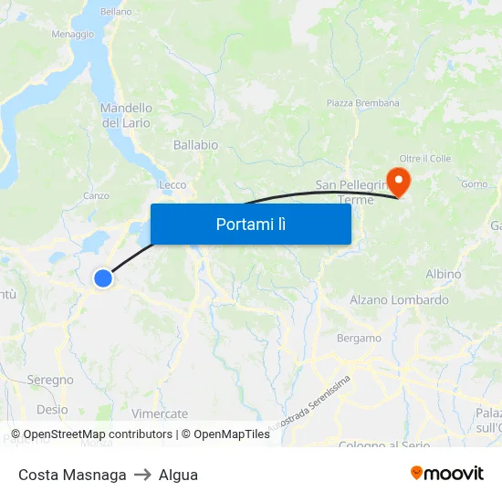 Costa Masnaga to Algua map