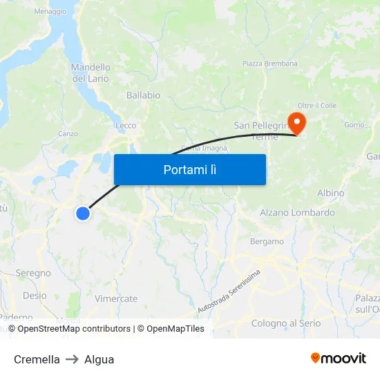 Cremella to Algua map