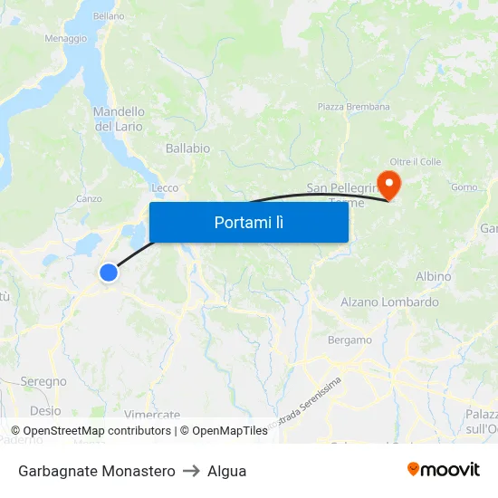 Garbagnate Monastero to Algua map