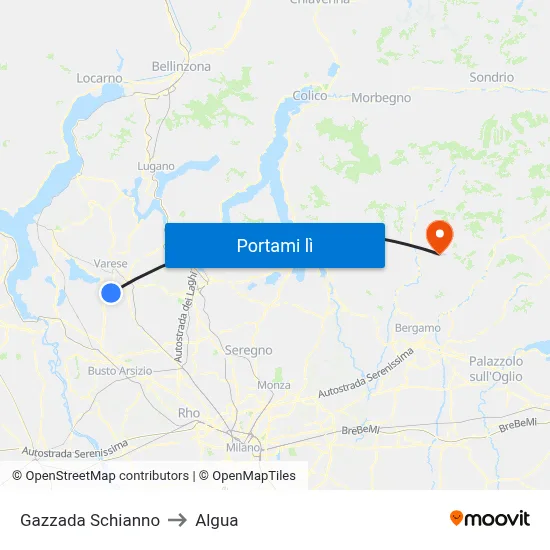 Gazzada Schianno to Algua map