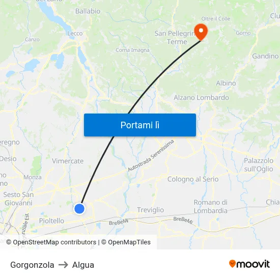 Gorgonzola to Algua map