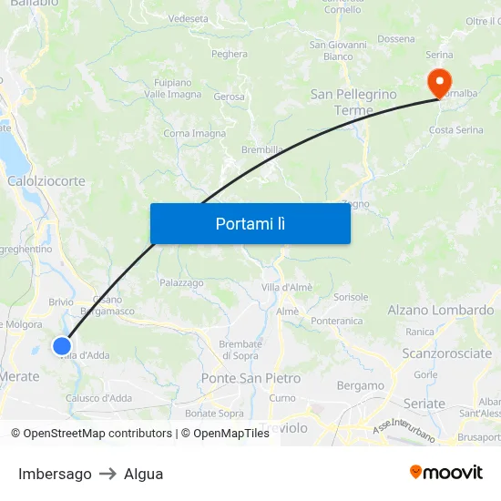 Imbersago to Algua map