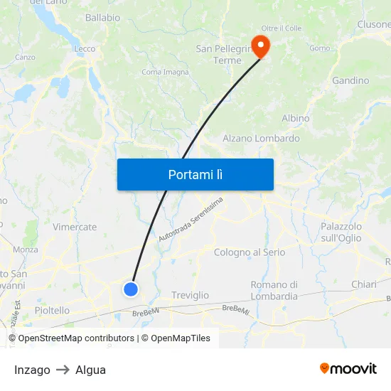 Inzago to Algua map