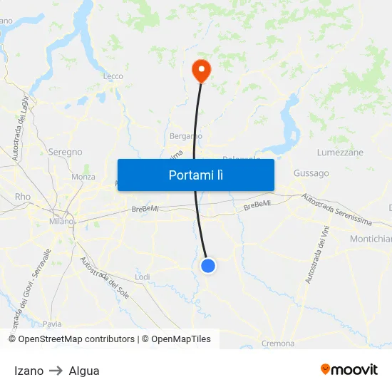 Izano to Algua map