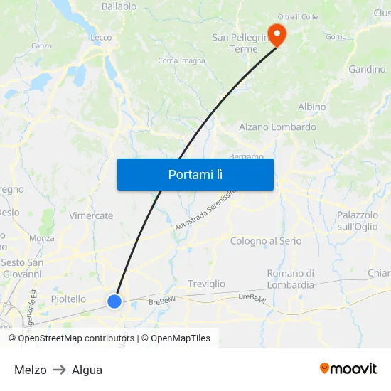 Melzo to Algua map