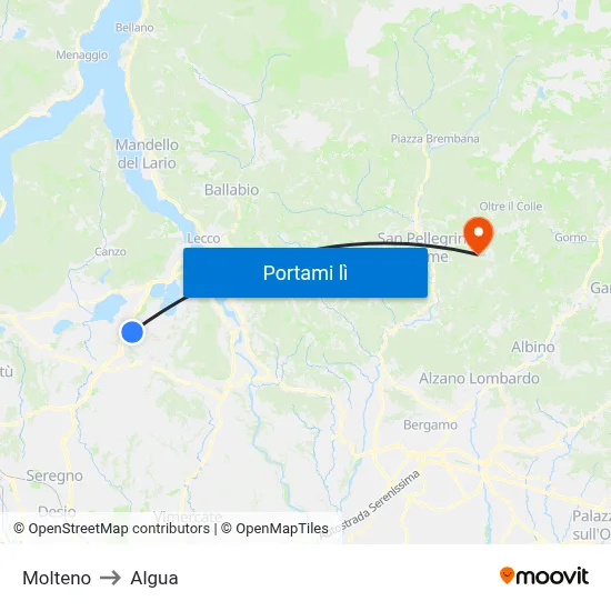 Molteno to Algua map