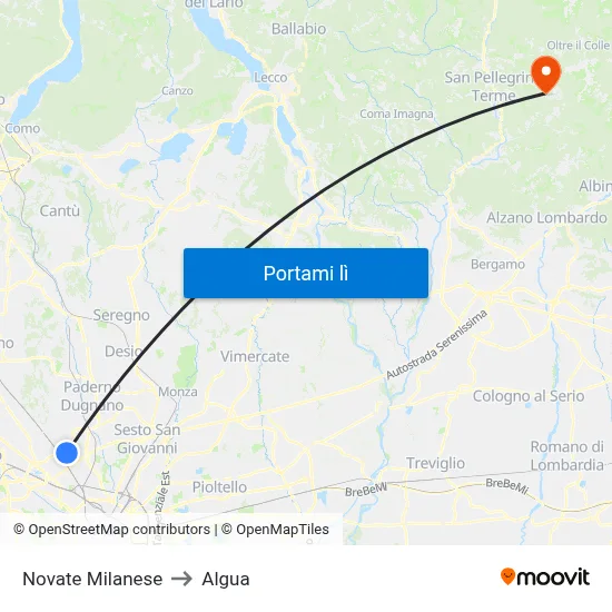 Novate Milanese to Algua map