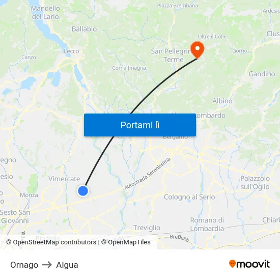 Ornago to Algua map