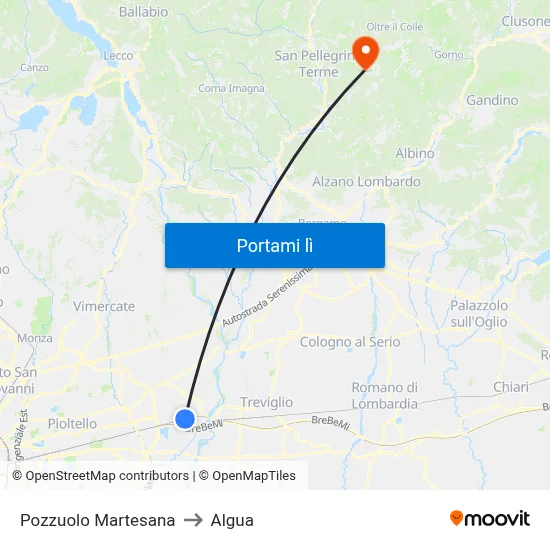 Pozzuolo Martesana to Algua map