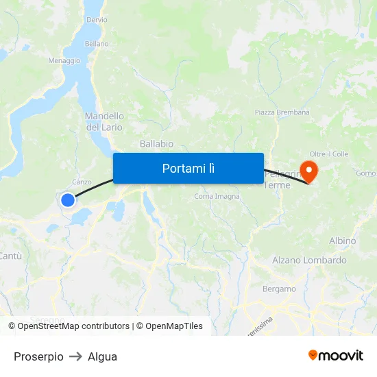 Proserpio to Algua map