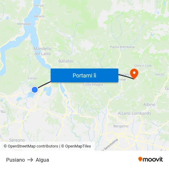 Pusiano to Algua map