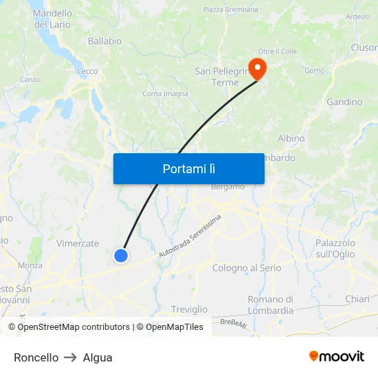 Roncello to Algua map