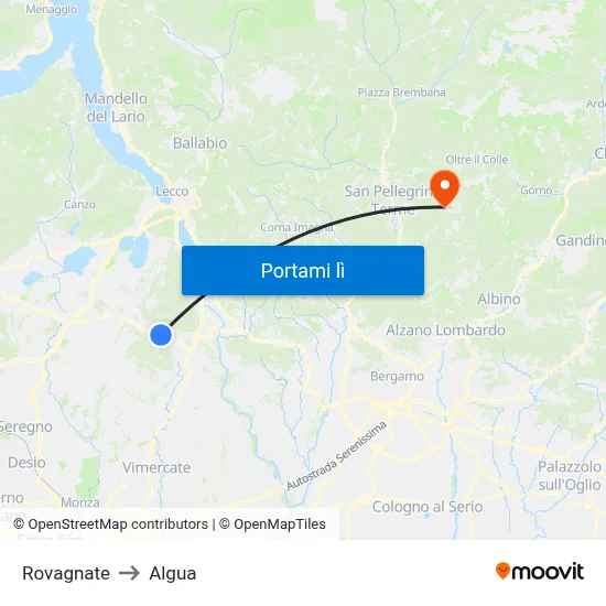 Rovagnate to Algua map