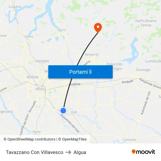 Tavazzano Con Villavesco to Algua map