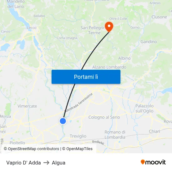Vaprio D' Adda to Algua map