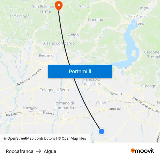 Roccafranca to Algua map