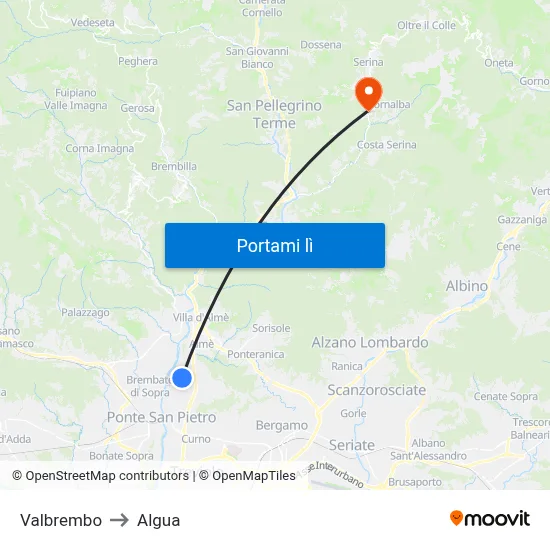 Valbrembo to Algua map