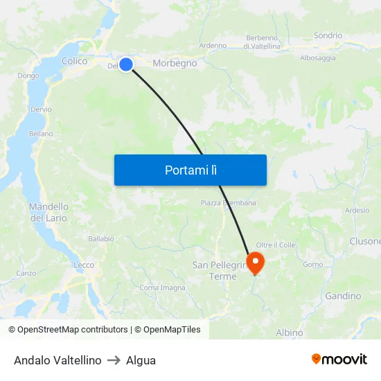 Andalo Valtellino to Algua map