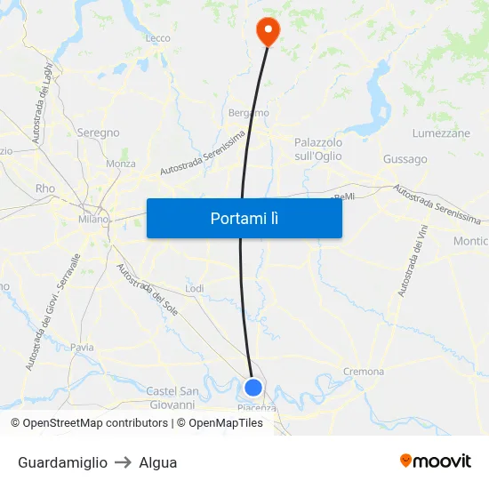 Guardamiglio to Algua map